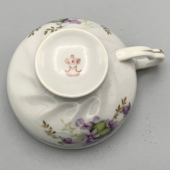 Vtg Violet China Snack Lunch Scallop Edge Plate Footed Cup 1930 Grannycore Japan - Picture 4 of 10